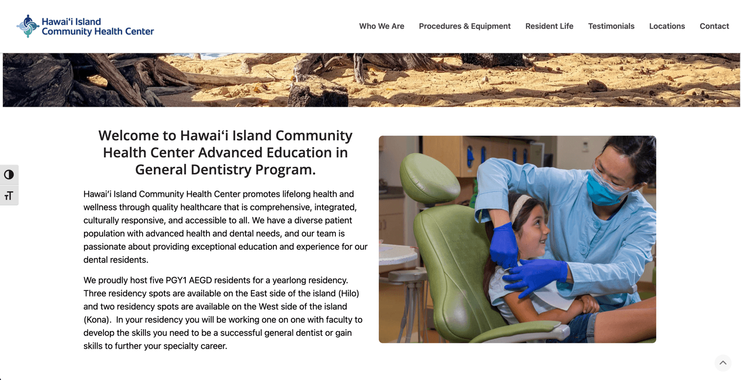 Screenshot of https://hawaiidentalresidency.com/ homepage